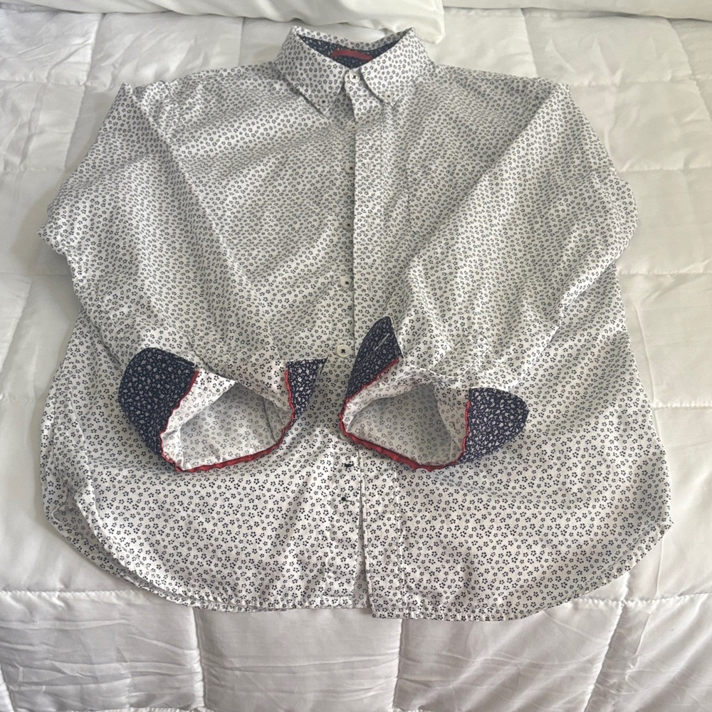 Denim & Flower White Shirt with Navy Floral‎ Pattern slim fit small